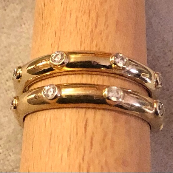 💫 VGUC Set of 2 Hidalgo Gold Vermeil/CZ Stackable Band Rings, SZ 9 💫 - Picture 2 of 11